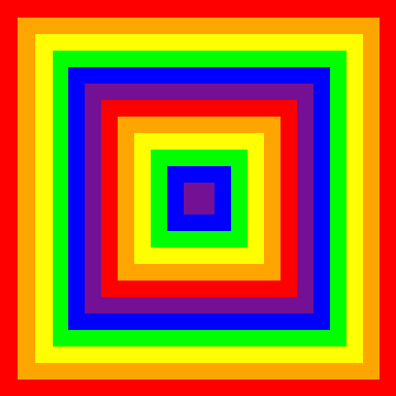Rainbow Square Moving inwards in the patern: red, orange, yellow, green, blue, purple